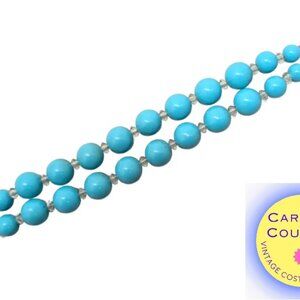Vintage 1960s Signed Crown Trifari 2-Strand Faux-Turquoise Beaded Bracelet